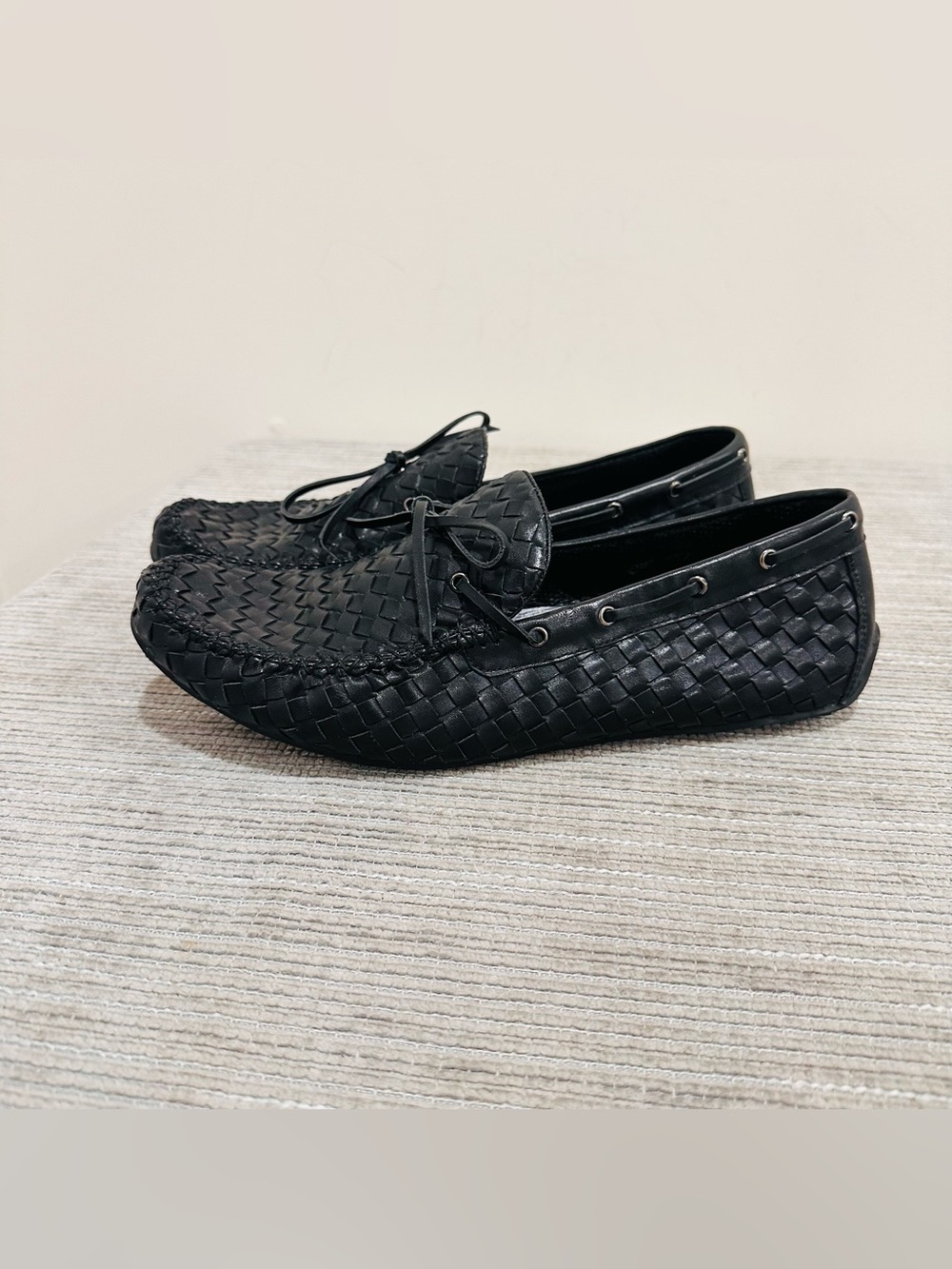 Zanzara Men's Black Woven Braided Lace Up Soft Leather Loafers Shoes Size 11